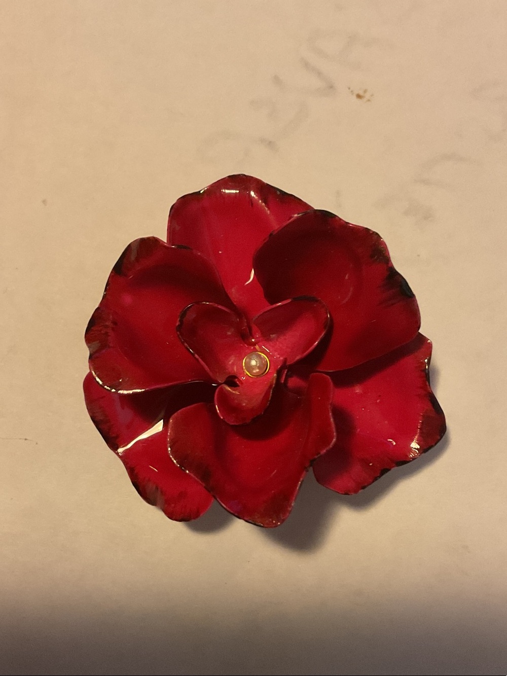Red Flower Enamel Brooch - Elegant Floral Pin - 1960’s